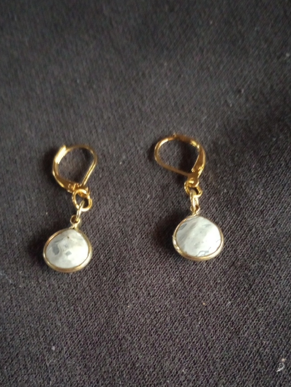 Hand Crafted Gold Drop Earrings with White Discs